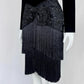 Retro Sheath Black Homecoming Dress Sequins Tassel Long Sleeve Short Dress CY0038