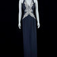 Pretty Halter Neck Navy Blue Prom Dress Appliques Sequins Sheath Evening Dress CY0042