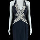 Pretty Halter Neck Navy Blue Prom Dress Appliques Sequins Sheath Evening Dress CY0042