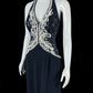 Pretty Halter Neck Navy Blue Prom Dress Appliques Sequins Sheath Evening Dress CY0042