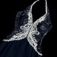 Pretty Halter Neck Navy Blue Prom Dress Appliques Sequins Sheath Evening Dress CY0042