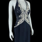 Pretty Halter Neck Navy Blue Prom Dress Appliques Sequins Sheath Evening Dress CY0042