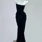 Fancy Strapless Black Prom Dress Ruched Appliques Sheath Evening Dress CY0043