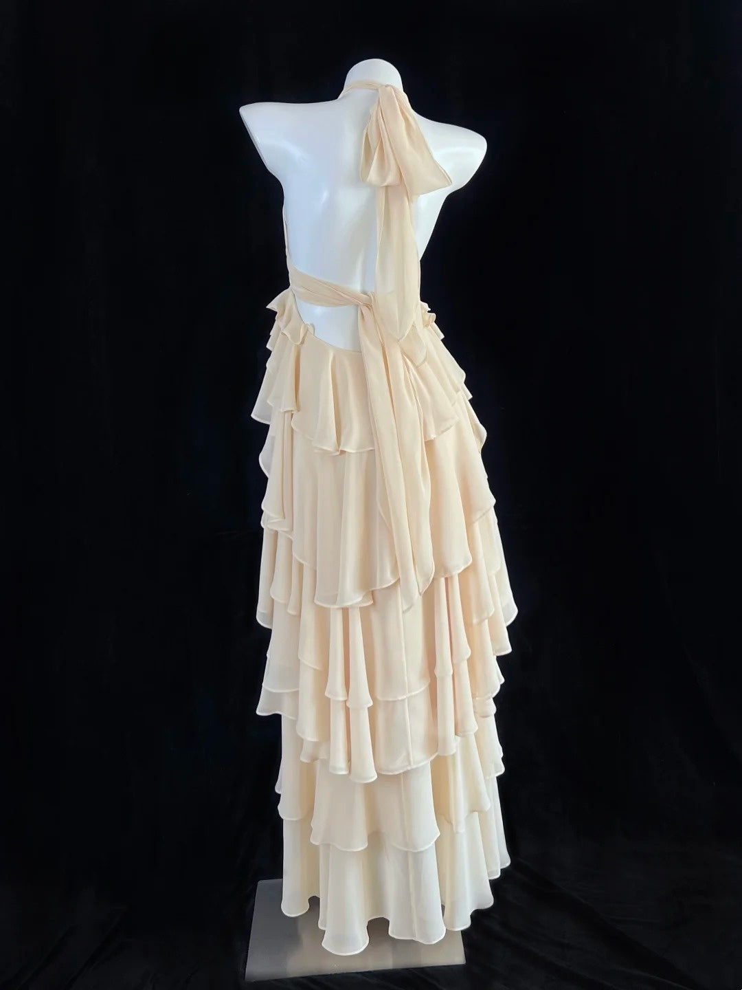 Graceful Apricot Ruffled Prom Dress Halter Neck Tiered A-Line Evening Dress CY0046