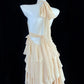 Graceful Apricot Ruffled Prom Dress Halter Neck Tiered A-Line Evening Dress CY0046