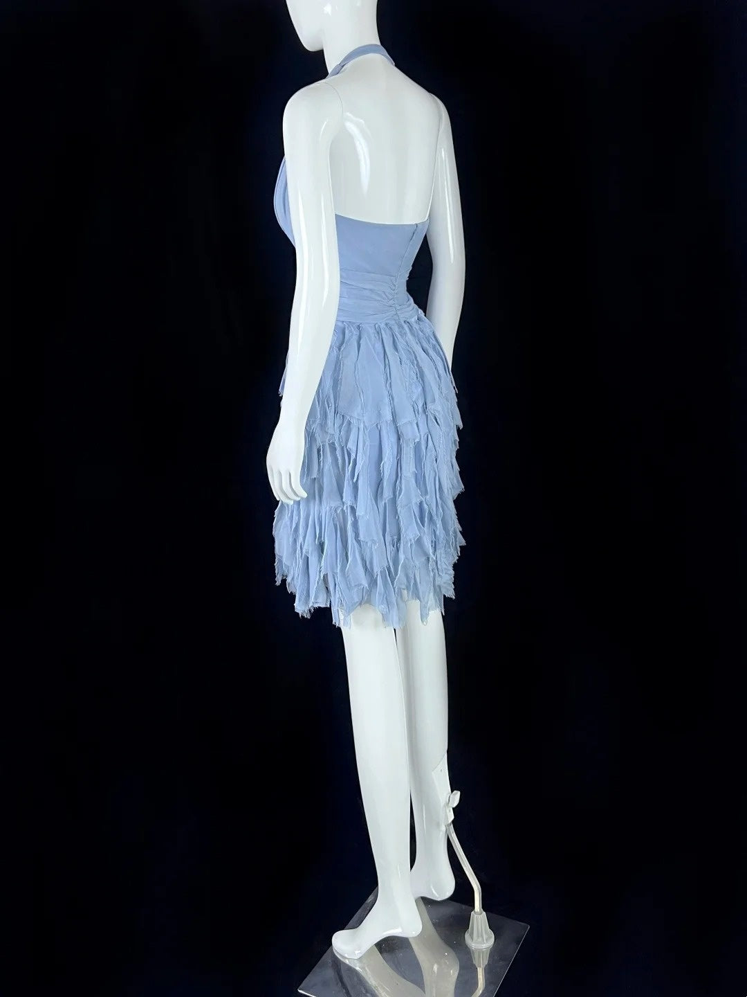 Beautiful Halter Neck Blue Homecoming Dress Ruffles A-Line Short Dress CY0047