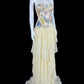 Classy Strapless Printed Bodice Prom Dress Tiered A-Line Evening Dress CY0049