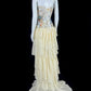 Classy Strapless Printed Bodice Prom Dress Tiered A-Line Evening Dress CY0049