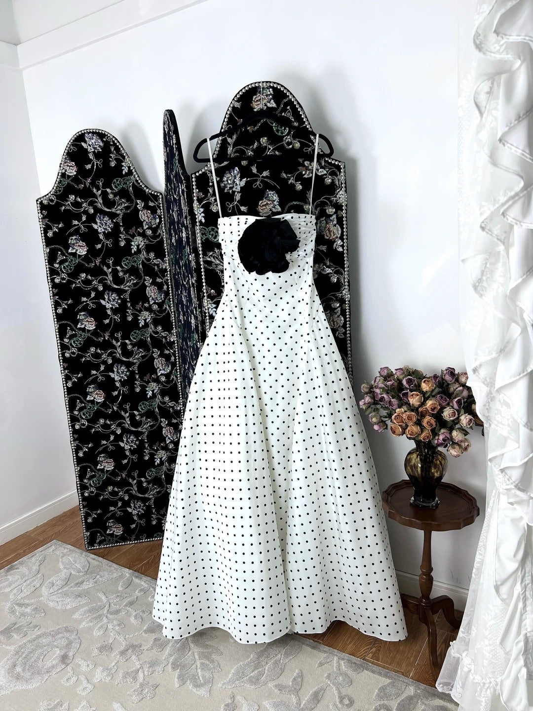 Charming Bows Strapless Sweet 16 Dress 3D Appliques Polka Dots A-Line Evening Gowns CY0051