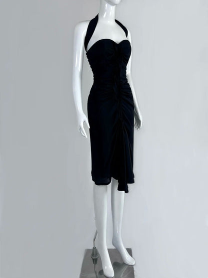 Timeless Halter Neck Black Homecoming Dress Gathered Sheath Short Dress CY0052