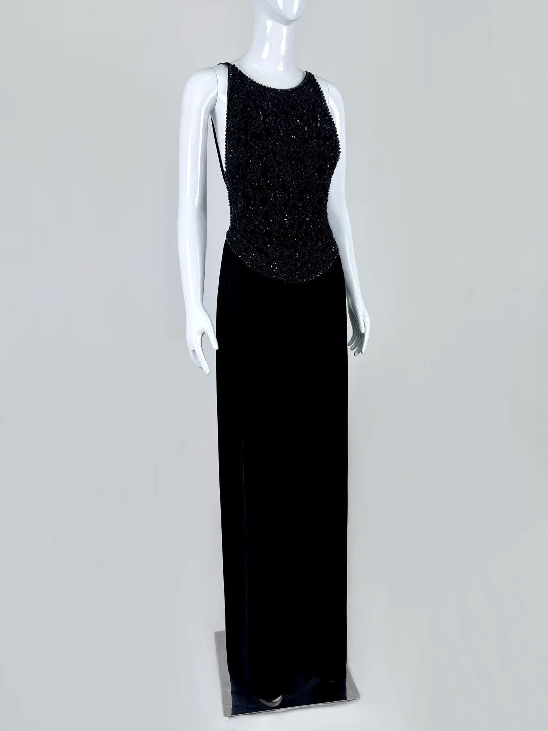 Elegant Jewel Neck Sheath Prom Dress Black Sequins Backless Evening Dress CY0057