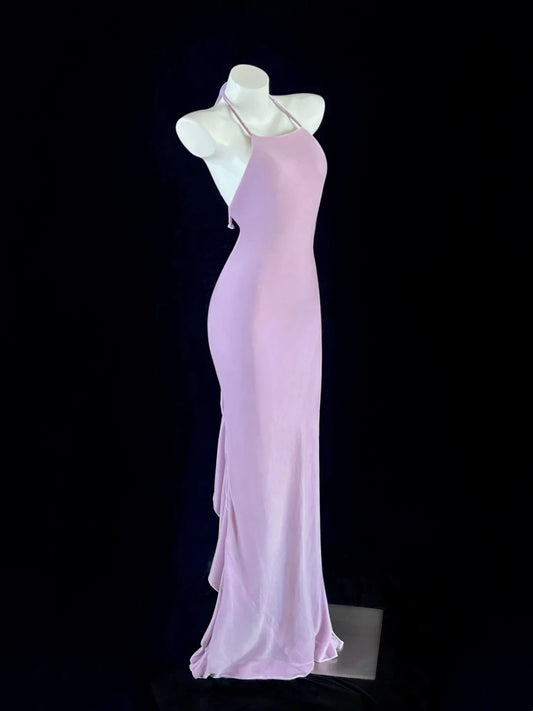 Adorable Backless Lavender Prom Dress Halter Neck Mermaid Evening Dress CY0060