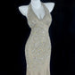 Refined Halter Neck Beige Prom Dress Sequins Mermaid Evening Dress CY0061