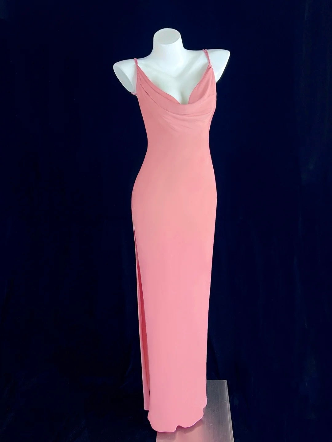 Superb Spaghetti Straps Pink Prom Dress Sheath High-Slit Evening Dress CY0063