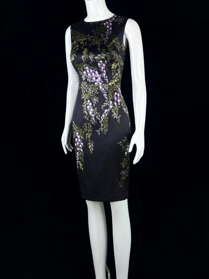 Vintage Jewel Neck Black Homecoming Dress Printed Sheath Short Dress CY0064
