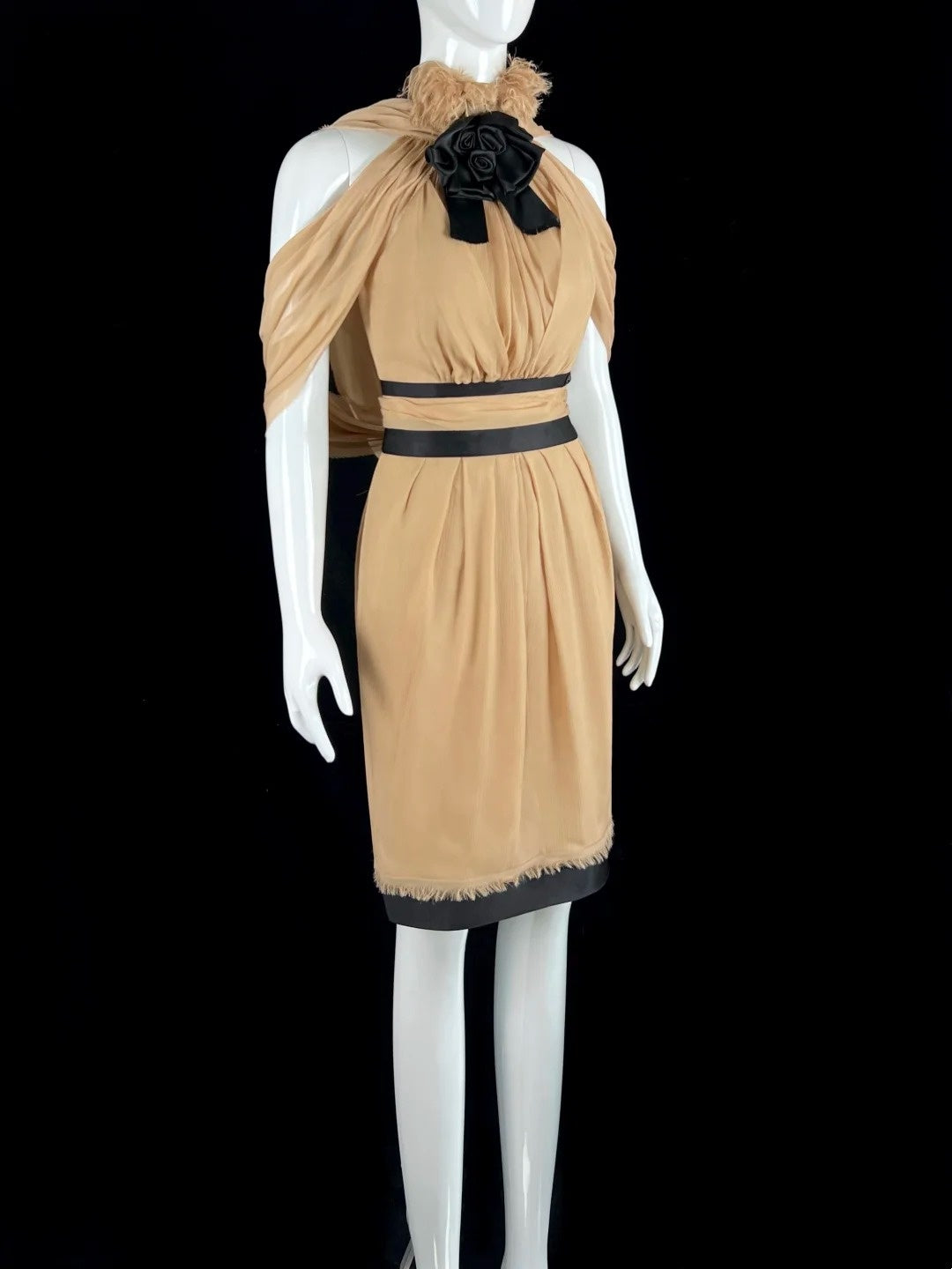 Soft Halter Neck Beige Homecoming Dress Floral Feather Sheath Short Dress CY0066