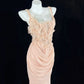 Brilliant Spaghetti Straps Apricot Prom Dress Sequins Ruffled Mermaid Evening Dress CY0071