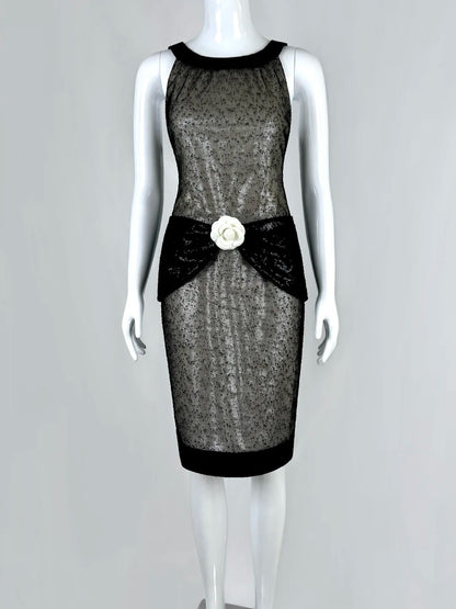 Classical Halter Neck Black Homecoming Dress Sequins 3D Floral Sheath Short Dress CY0072