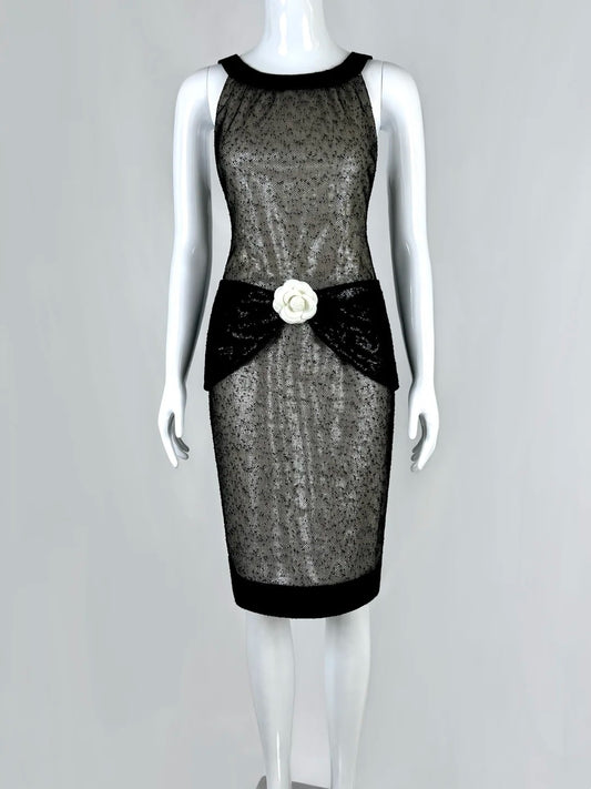 Classical Halter Neck Black Homecoming Dress Sequins 3D Floral Sheath Short Dress CY0072