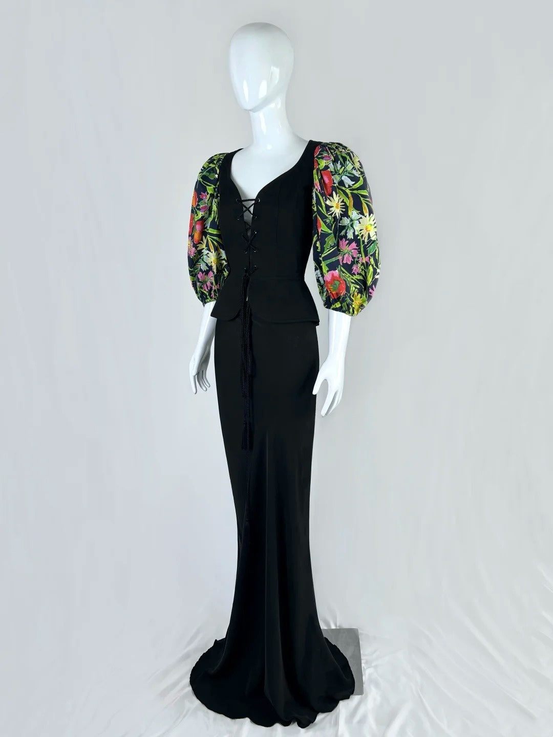 Boho-Style Sweetheart Neck Black Prom Dress Long Sleeve Bodice Mermaid Evening Dress CY0074