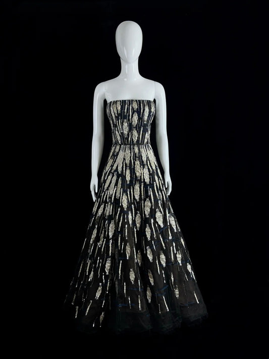 Romantic Strapless Black Sweet 16 Dress Sequins A-Line Party Dress CY0075