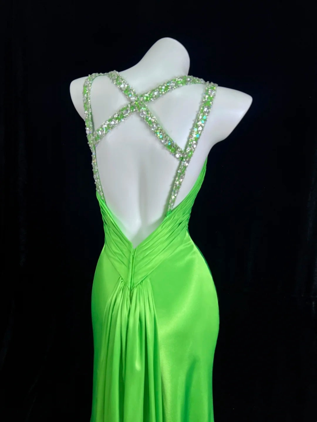 Luxury Spaghetti Straps Green Prom Dress Beading Slit Mermaid Evening Dress CY0078