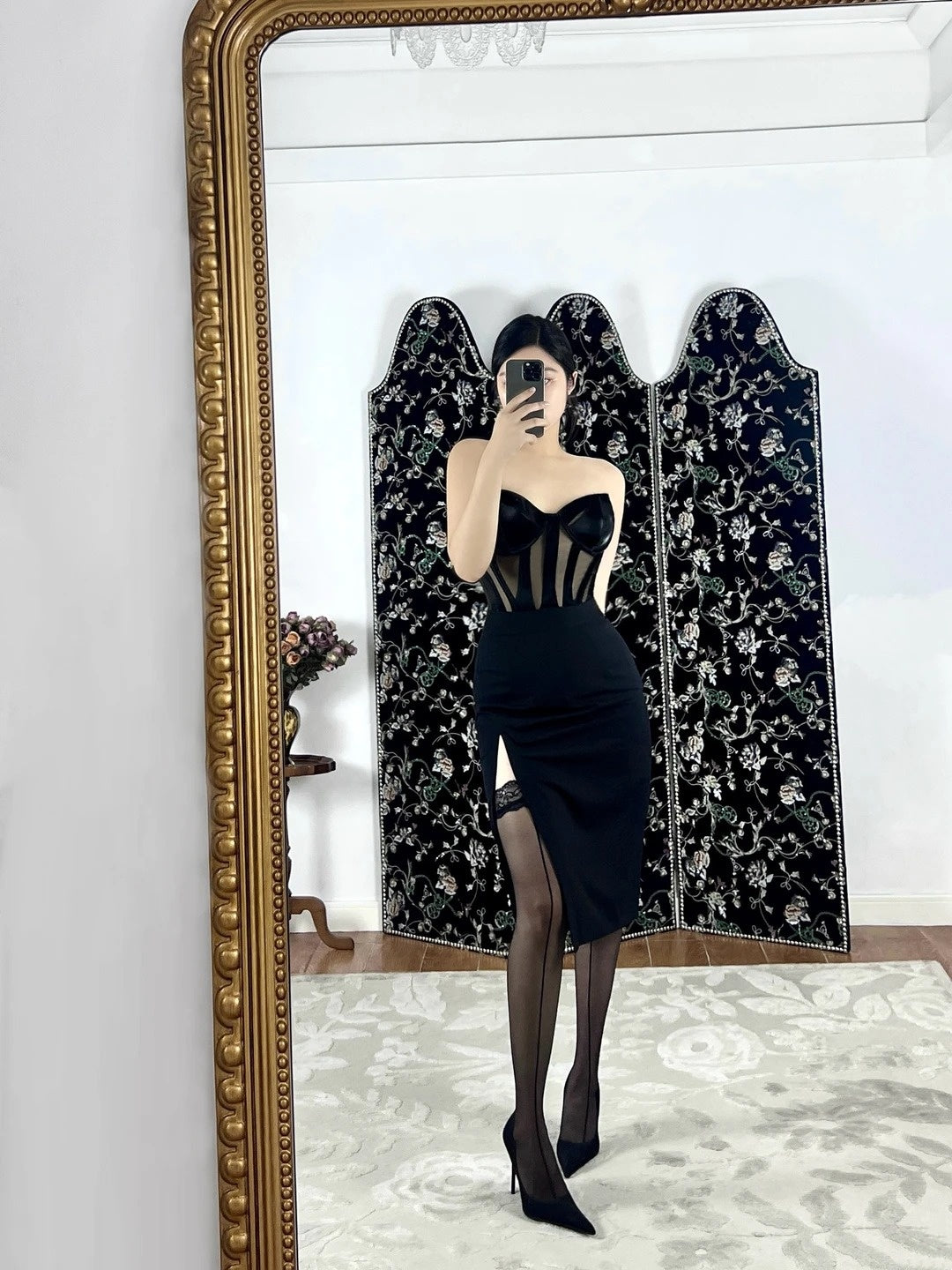 Sleek Strapless Black Homecoming Dress Slit Sheath Short Dress CY0083