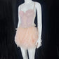 Delicate Spaghetti Straps Blush Pink Homecoming Dress Lace Bows Tulle A-Line Short Dress CY0085