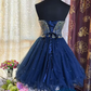 Sparkly Sweetheart Neck Blue Tulle Beaded A Line Short Prom Dress Formal Homecoming Dress cg26136