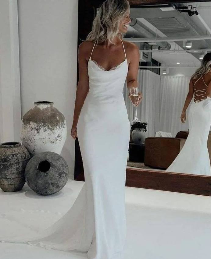 White Mermaid Long Prom Dress, Backless Prom Dress   cg15310