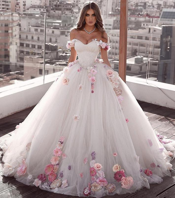 Beautiful Blush Pink Wedding Dress With Floral Flowers prom dress   cg16134