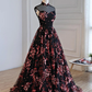 Gorgeous Black Tulle Long Formal Gown, Floral Evening Party Dress Prom Dress    cg12644