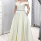Elegant Off the Shoulder Beading Ivory prom Dress with Pockets  cg5610