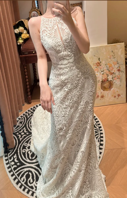 Mermaid Lace Vintage Wedding Dress Elegant Prom Party Dress cg26305