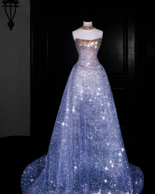 Gold And Blue Shiny Prom Party Dress 19th Birthday Outfit Evening Dress cg26341