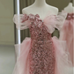 Sheath Off The Shoulder Pink Sequin Long Evening Dress Prom Dresses Birthday Outfits   cg26199