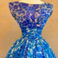 Sleeveless Blue Flora Prom Party Dress Midi Length Evening Dress  cg26333