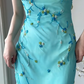 Vintage Prom Party Dress Spaghetti Straps Blue Evening Dress Birthday Outfit cg26360