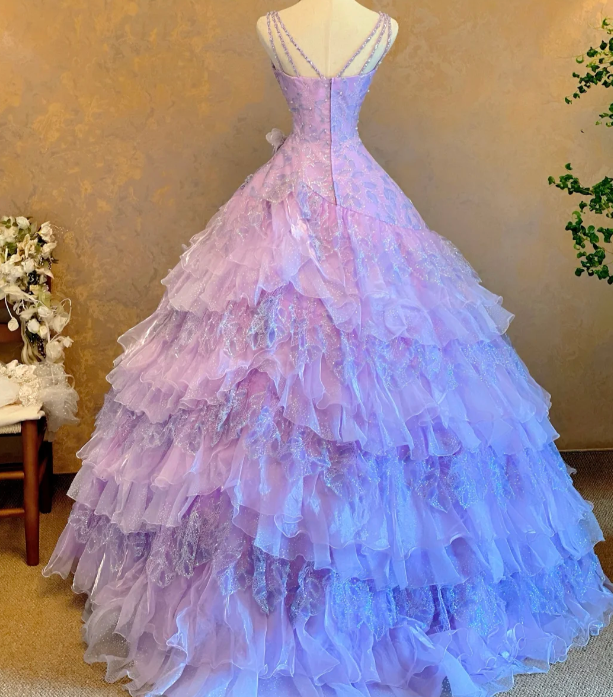 Ball Gown Lilac Prom Party Dress Lace Sweet 16 Birthday Dress cg26329