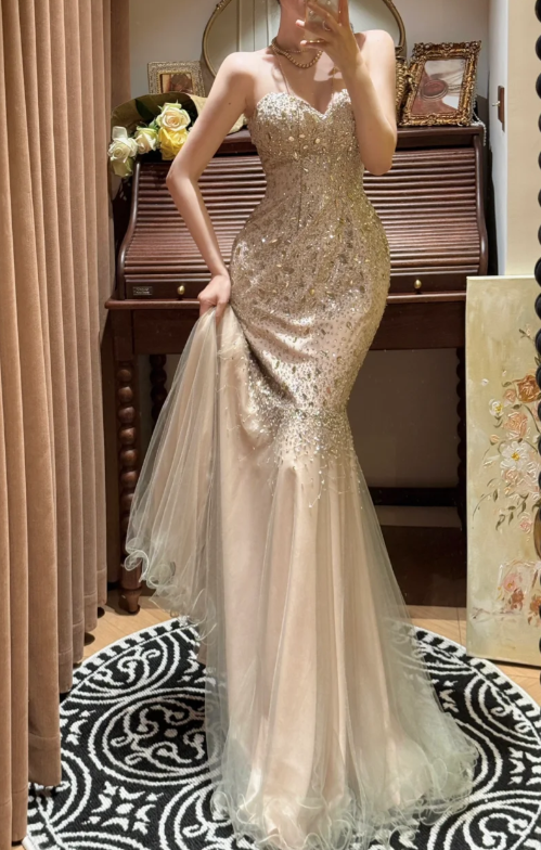Sweetheart Neck Beads Prom Party Dress Mermaid Sexy Evening Dress cg26319