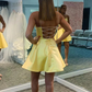 Simple yellow satin short dress yellow homecoming dress    cg21631