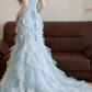 Blue Mermaid Vintage Tulle Long Evening Dresses,Sleeveless Party Gowns  cg25484