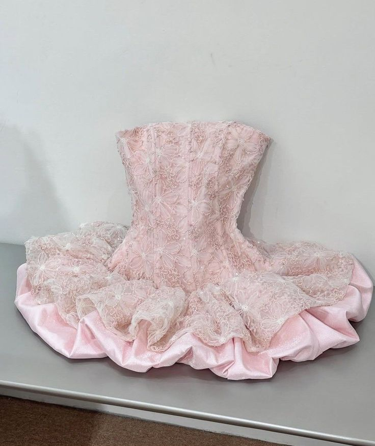 Pink Ball Gown Strapless Lace Short Homecoming Dress 17th Birthday Outfits  cg26080