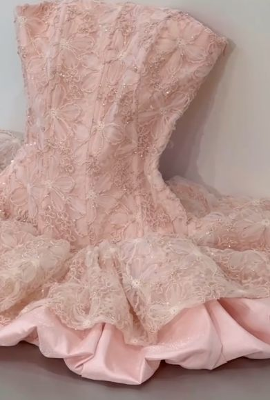 Pink Ball Gown Strapless Lace Short Homecoming Dress 17th Birthday Outfits  cg26080