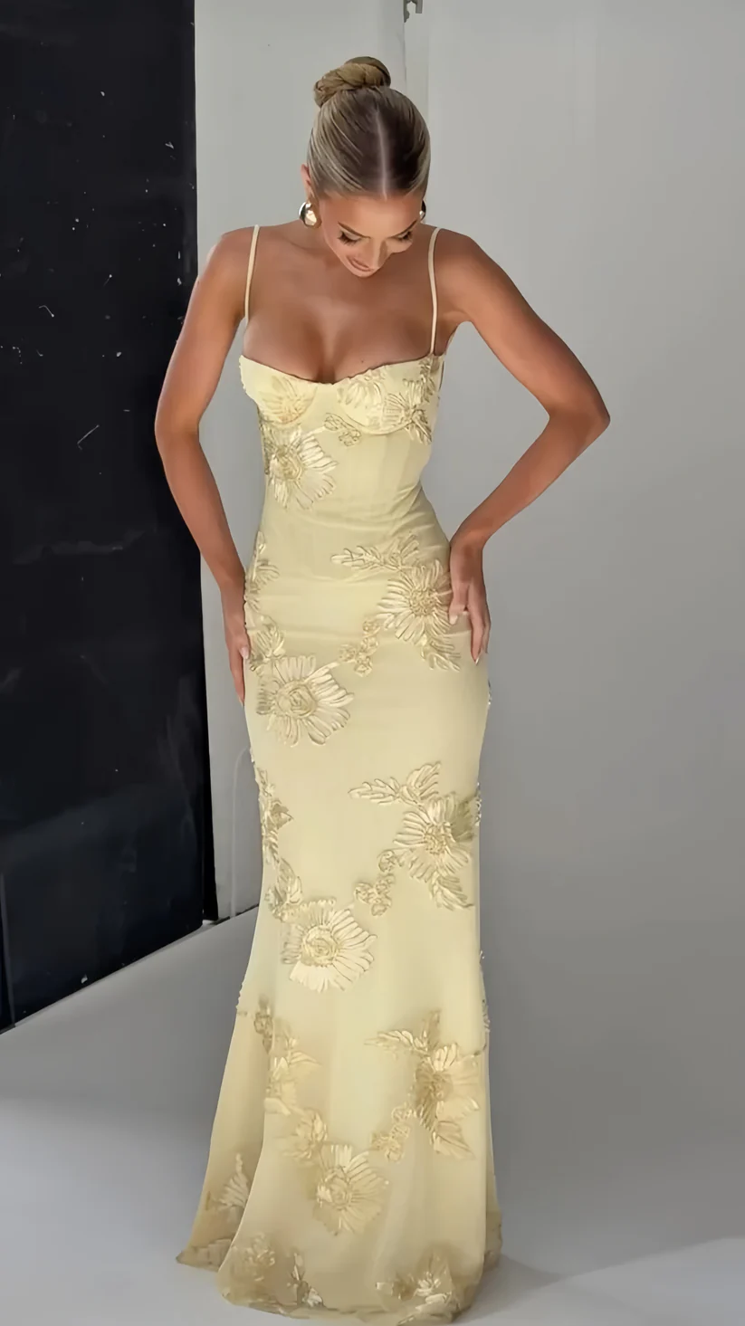 Spaghetti Straps Floral Long Prom Dresses Sheath Sexy Party Dress cg26083