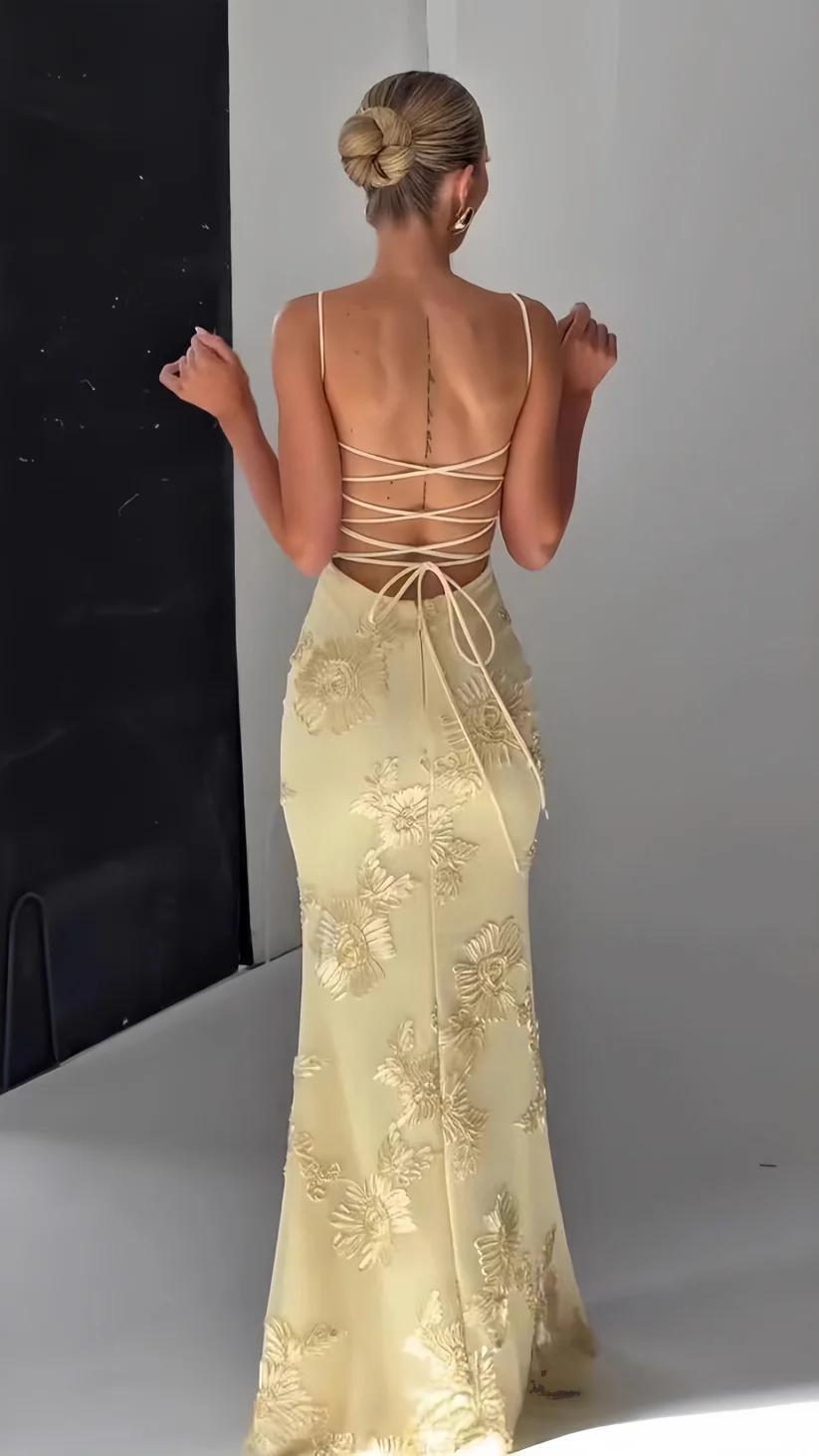 Spaghetti Straps Floral Long Prom Dresses Sheath Sexy Party Dress cg26083