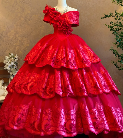 Off The Shoulder Red Ball Gown Sweet 16 Birthday Dress Quinceanera Dresses cg26334