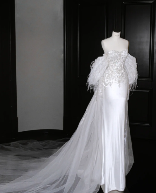 Off The Shoulder Mermaid White Wedding Dress Evening Dress 22nd Birthday Outfit cg26346