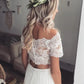 Boho Chic Lace Crop Chiffon Prom Dresses Two Piece Boho Wedding Dresses   cg9947