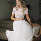 Boho Chic Lace Crop Chiffon Prom Dresses Two Piece Boho Wedding Dresses   cg9947
